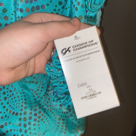 Gk leotard blue with sparkles and scrunchie hair tie size adult small - Picture 4 of 5